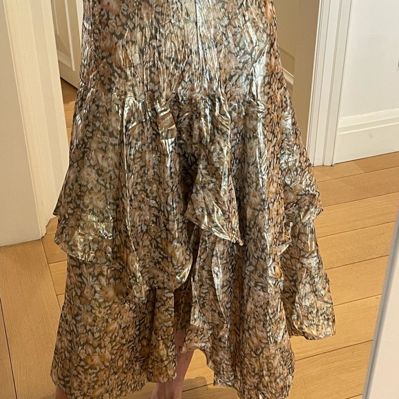 LoveShackFancy Brown Floral Midi Skirt